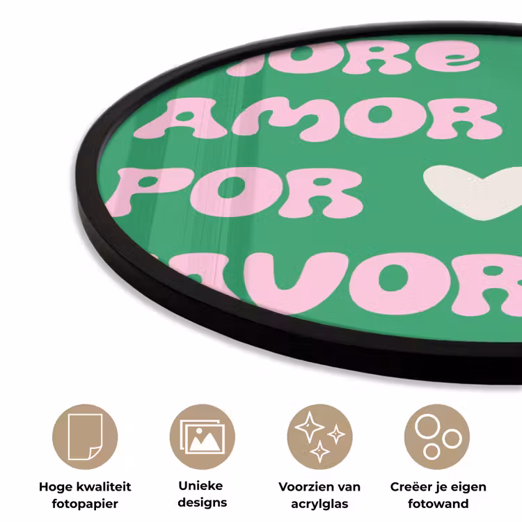 Amor - Valentijn - Groen - Tekst Fotolijst rond zonder passe partout klein -closeup_NL