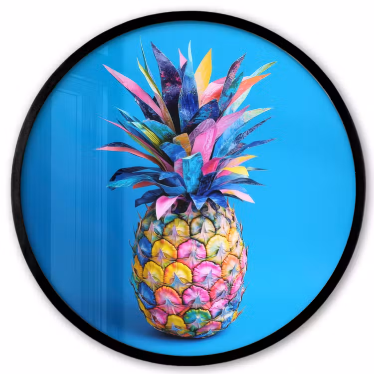 Ananas - Blauw - Tropisch - Vrolijk Fotolijst rond zonder passe partout klein -3d