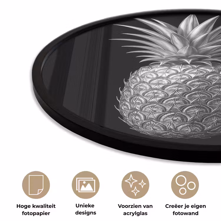 Ananas - Gedetailleerd - Bladeren Fotolijst rond zonder passe partout klein -closeup_NL