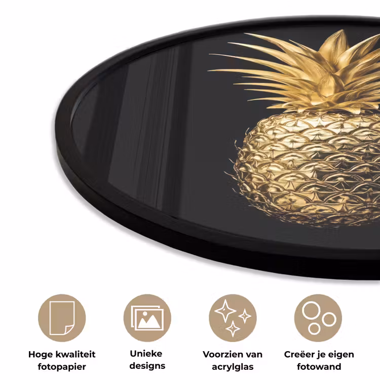 Ananas - Zwart - Goud - Luxe Fotolijst rond zonder passe partout klein -closeup_NL