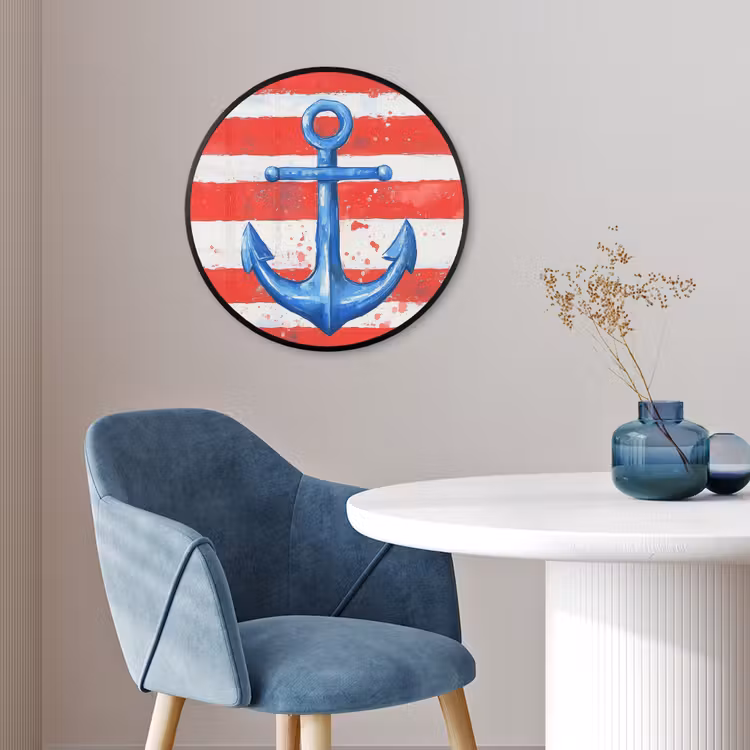 Anker - Verfspatten - Rood - Blauw Fotolijst rond zonder passe partout klein -sfeer2
