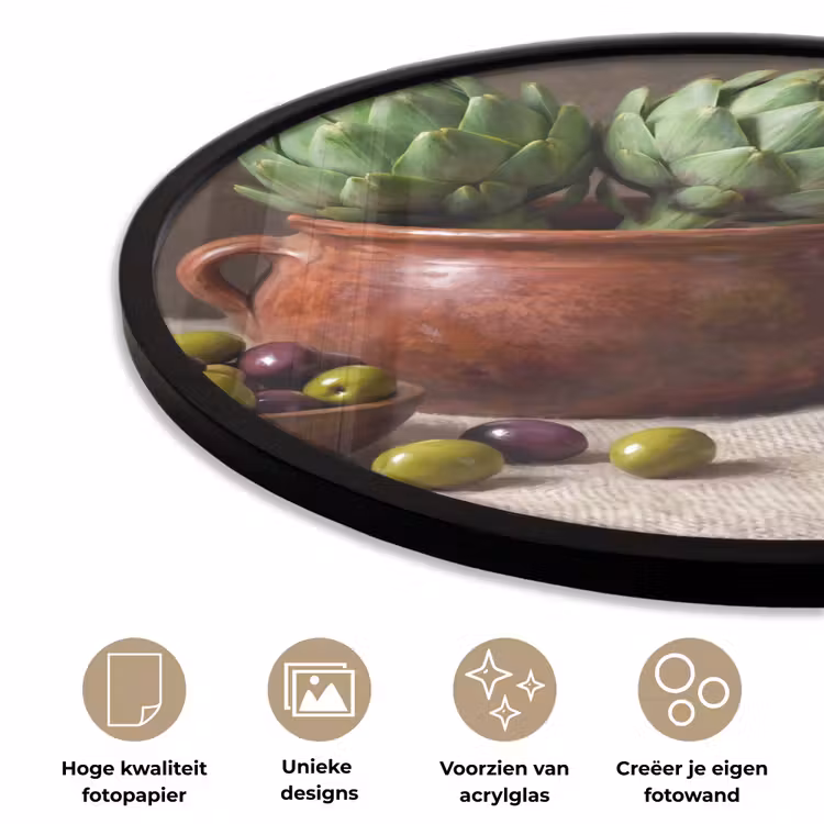 Ronde fotolijst - Artisjokken - Olijven - Eten - Artisjokken - Olijven - Eten Fotolijst rond zonder passe partout klein