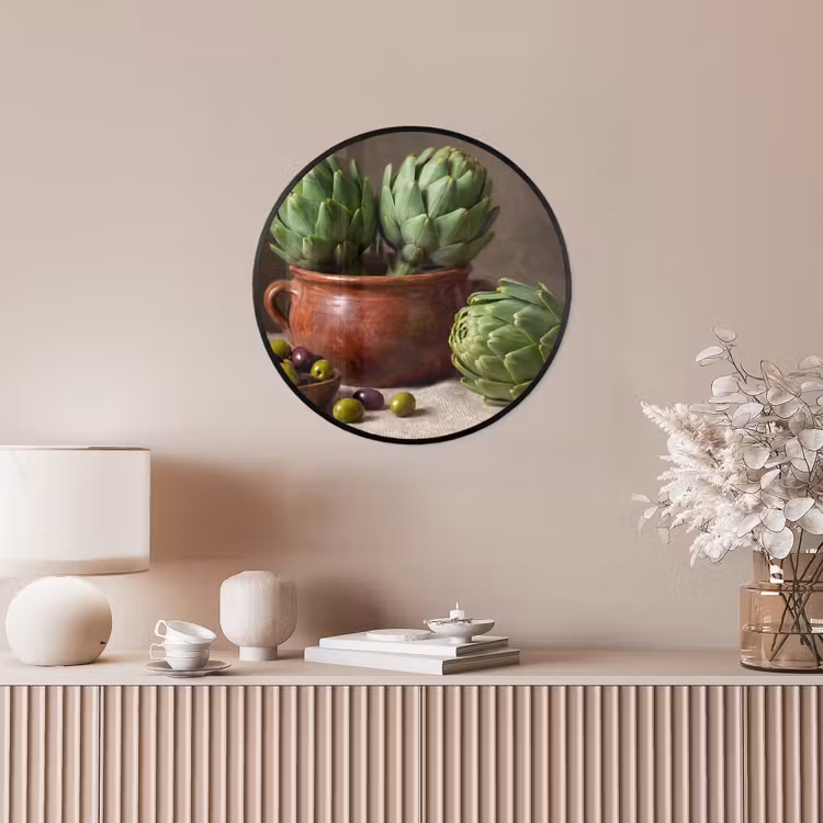 Ronde fotolijst - Artisjokken - Olijven - Eten - Artisjokken - Olijven - Eten Fotolijst rond zonder passe partout klein