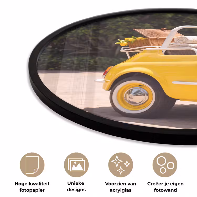 Auto - Picknick - Zomer - Geel Fotolijst rond zonder passe partout klein -closeup_NL