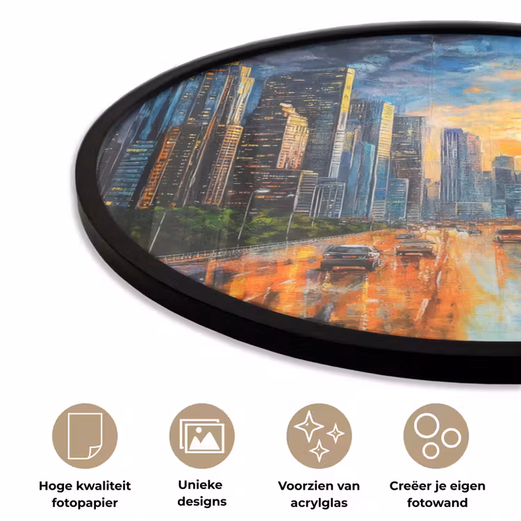 Auto - Skyline - Zon - Blauw Fotolijst rond zonder passe partout klein -closeup_NL