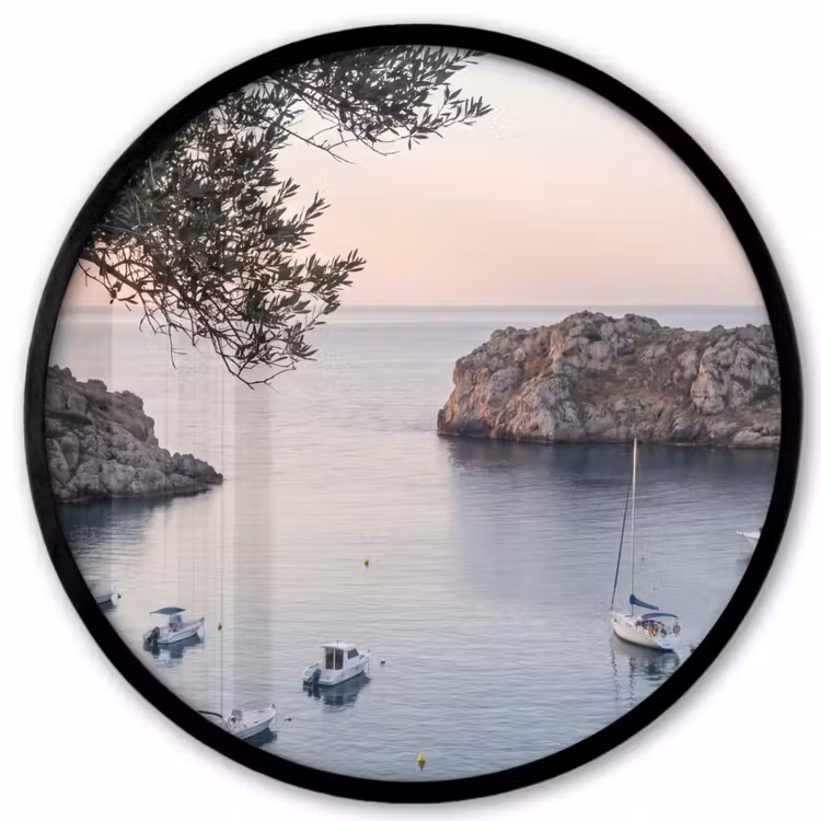 Ronde fotolijst - Baai - boten - zonsondergang - Baai - boten - zonsondergang Fotolijst rond zonder passe partout klein