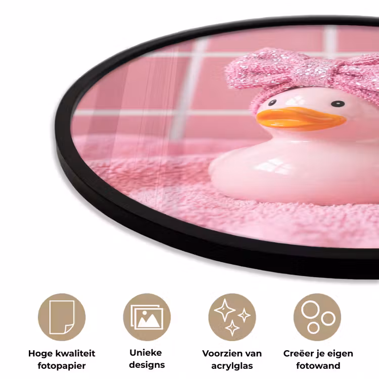 Badeend -Strik - Roze Fotolijst rond zonder passe partout klein -closeup_NL