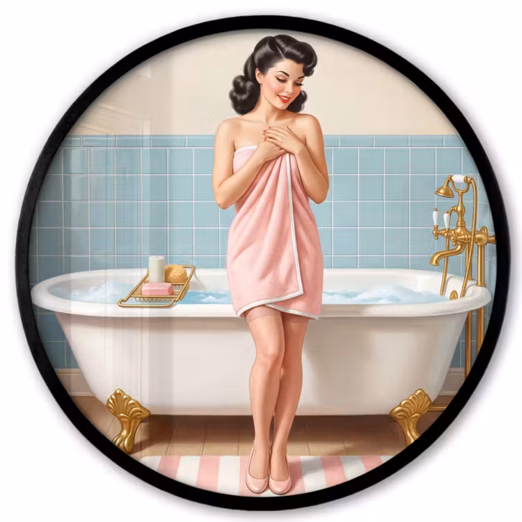 Badkamer - Vrouw - Roze Fotolijst rond zonder passe partout klein -3d