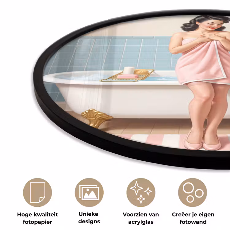 Badkamer - Vrouw - Roze Fotolijst rond zonder passe partout klein -closeup_NL