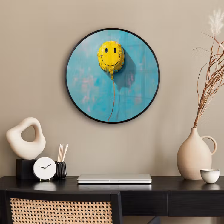 Ballon - Geel - Smiley Fotolijst rond zonder passe partout klein -sfeer1