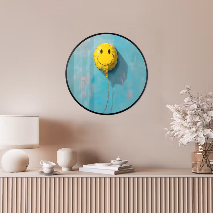 Ballon - Geel - Smiley Fotolijst rond zonder passe partout klein -sfeer3