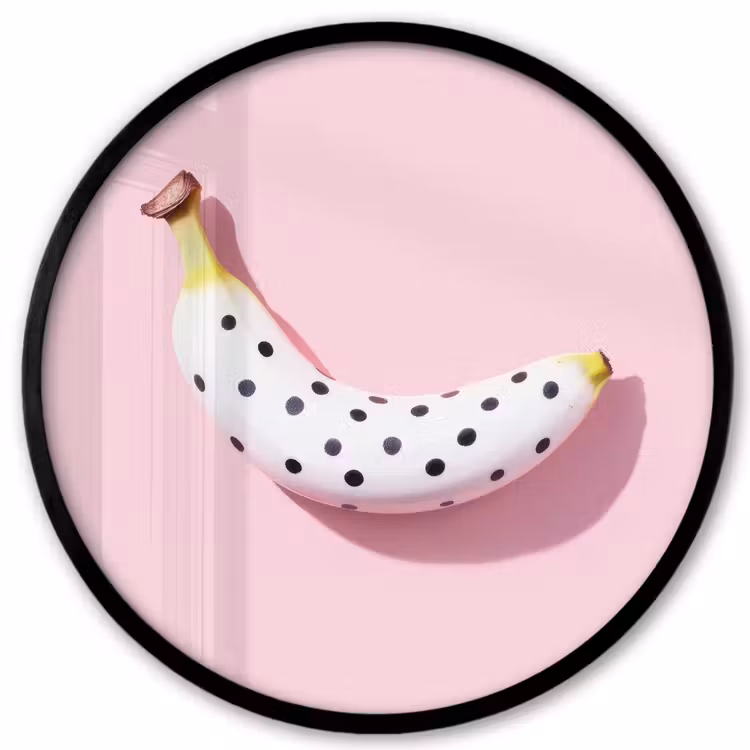 Banaan - Stippen - roze Fotolijst rond zonder passe partout klein -3d