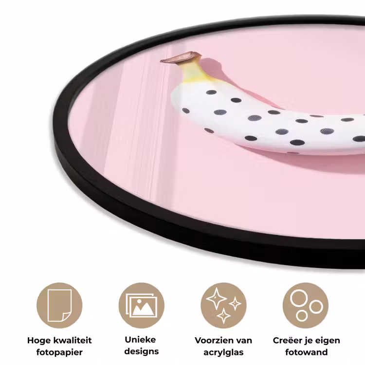 Banaan - Stippen - roze Fotolijst rond zonder passe partout klein -closeup_NL