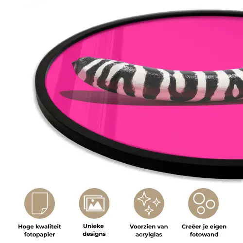 Banaan - Zebraprint - Roze Fotolijst rond zonder passe partout klein -closeup_NL