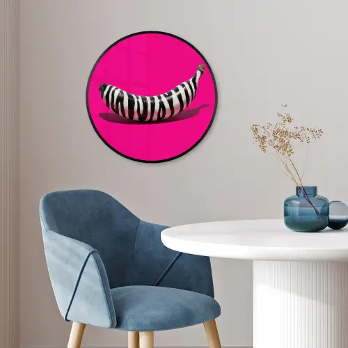 Banaan - Zebraprint - Roze Fotolijst rond zonder passe partout klein -sfeer2