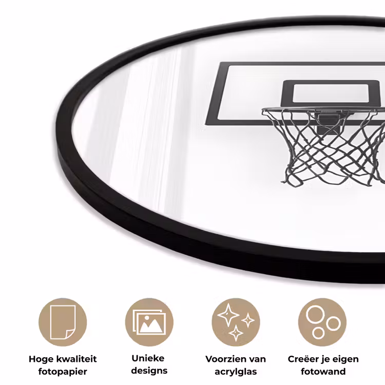 Basketbalbord - Minimalistisch - Zwart Fotolijst rond zonder passe partout klein -closeup_NL