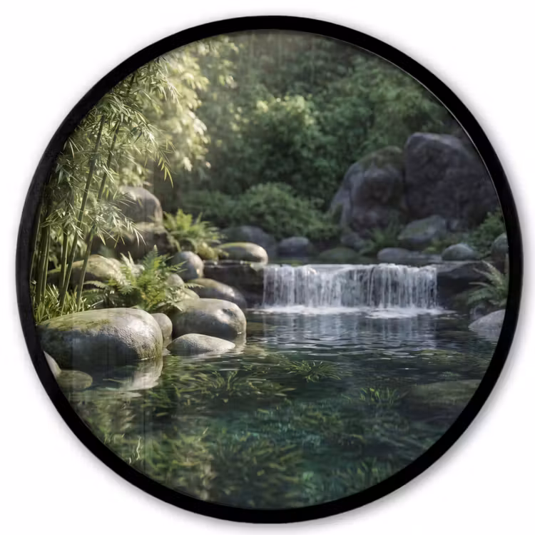 Beek - Waterval - Natuur - Groen Fotolijst rond zonder passe partout klein -3d