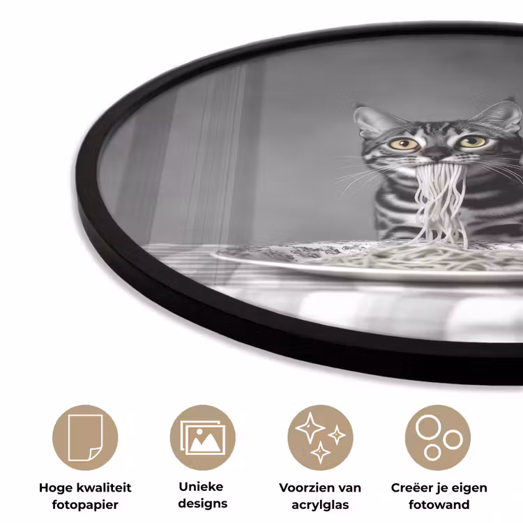 Bengaal - Kat - Tafelkleed - Zwart - Wit - Dier Fotolijst rond zonder passe partout klein -closeup_NL