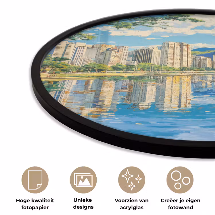 Berg - Skyline - Strand - Water Fotolijst rond zonder passe partout klein -closeup_NL