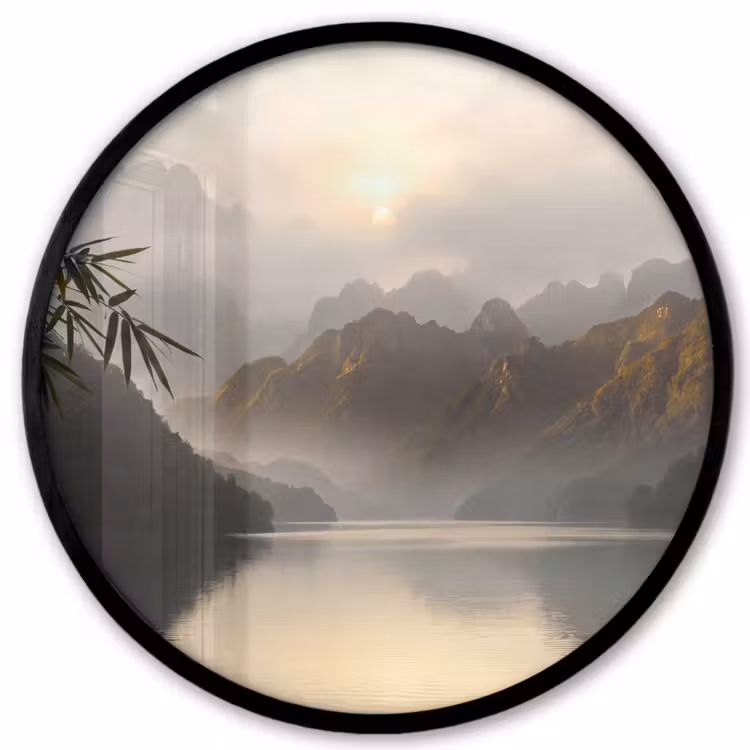Bergen - Water - Mist - Natuur - Landschap Fotolijst rond zonder passe partout klein -3d