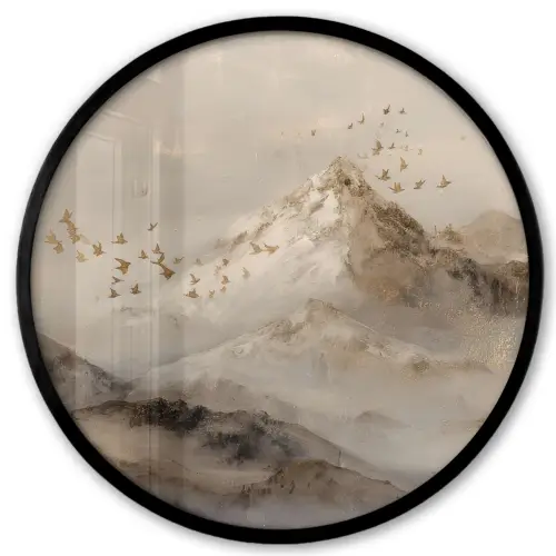 Berglandschap - Mist - Penseelstreken Fotolijst rond zonder passe partout klein -3d