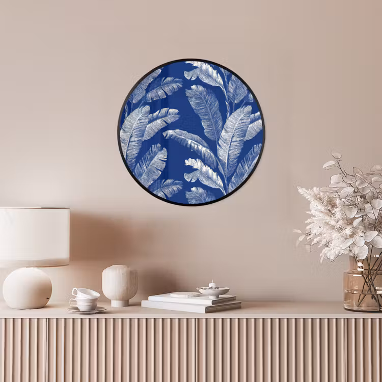Blad - Palm - Blauw Fotolijst rond zonder passe partout klein 856 -sfeer3