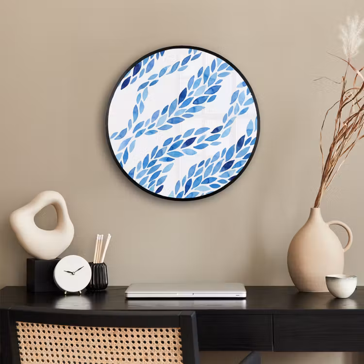 Bladeren - Aquarel - Patroon - Modern - Blauw Fotolijst rond zonder passe partout klein -sfeer1