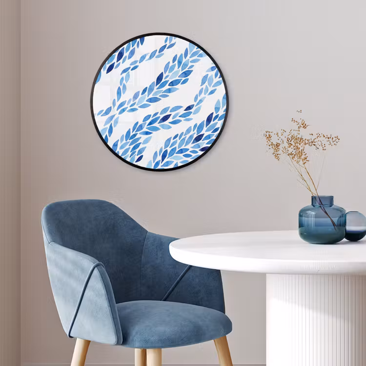 Bladeren - Aquarel - Patroon - Modern - Blauw Fotolijst rond zonder passe partout klein -sfeer2