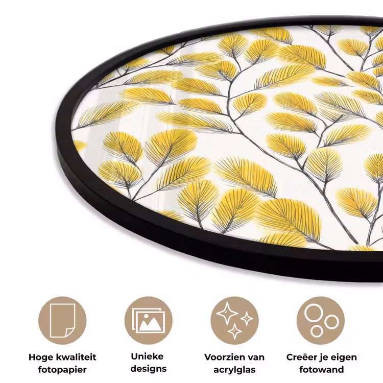 Bladeren - Botanisch - Elegant - Geel - Zwart Fotolijst rond zonder passe partout klein 856 -closeup_NL