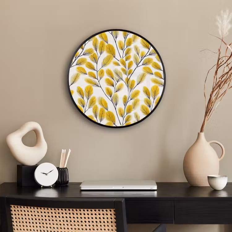 Bladeren - Botanisch - Elegant - Geel - Zwart Fotolijst rond zonder passe partout klein 856 -sfeer1