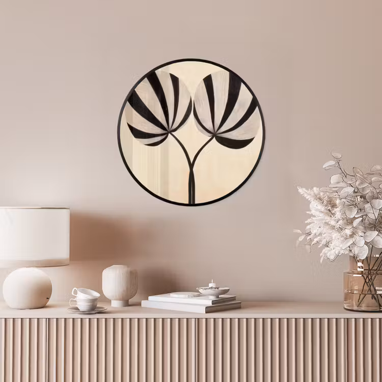 Bladeren - Gestreept - Stengel - Beige Fotolijst rond zonder passe partout klein -sfeer3