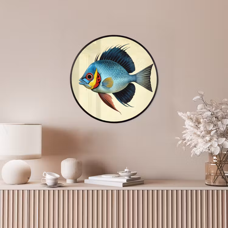 Blauw - Kieuwen - Vis - Illustratie Fotolijst rond zonder passe partout klein -sfeer3