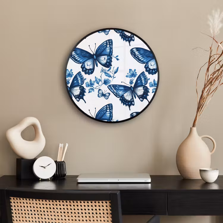 Blauw - Vlinders - Bloemen - Wit Fotolijst rond zonder passe partout klein 856 -sfeer1