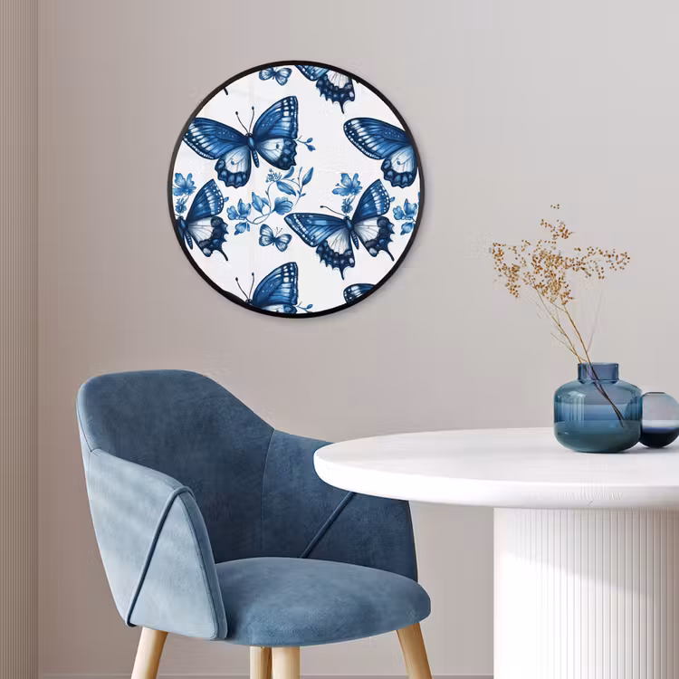 Blauw - Vlinders - Bloemen - Wit Fotolijst rond zonder passe partout klein 856 -sfeer2