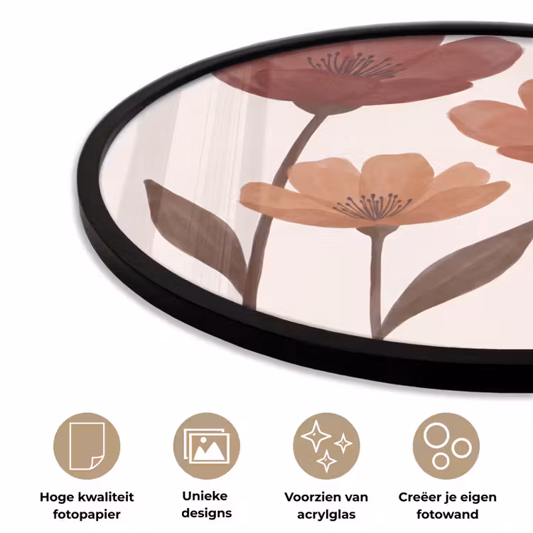 Bloemen - Abstract - Modern - Bruin - Decoratief Fotolijst rond zonder passe partout klein -closeup_NL