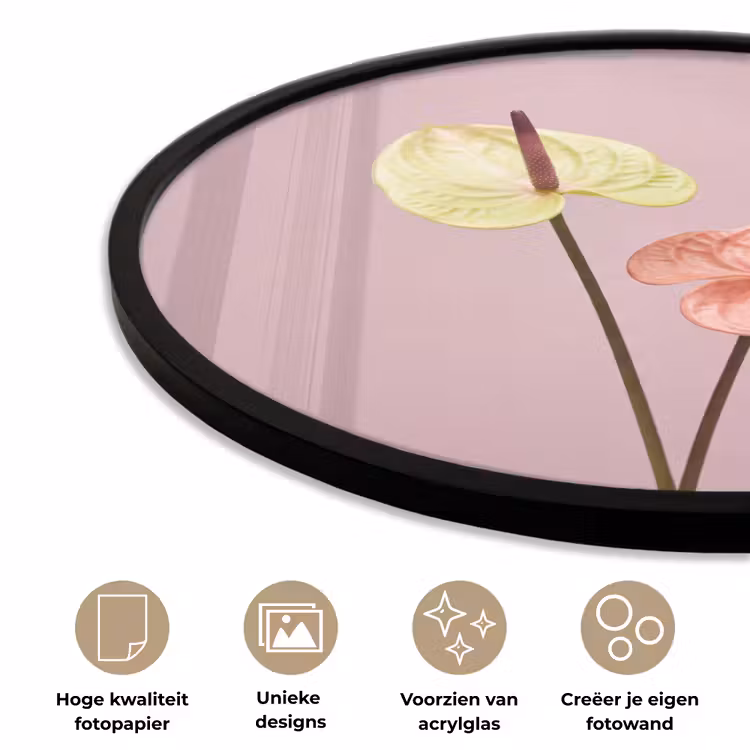 Bloemen - Anthuriums - Geel - Roze Fotolijst rond zonder passe partout klein -closeup_NL
