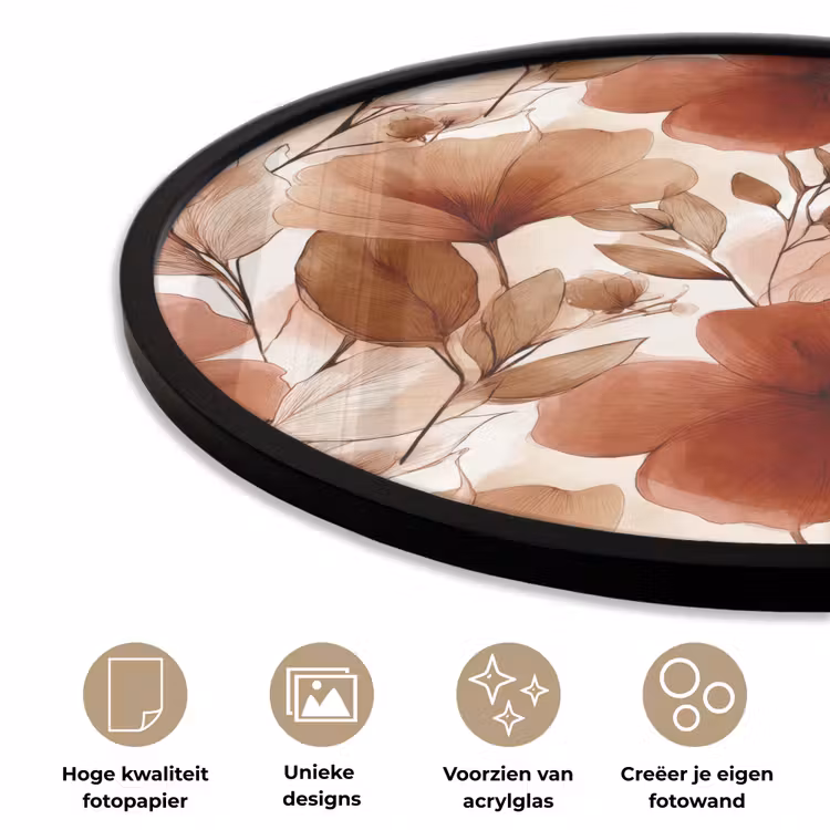 Bloemen - Aquarel - Botanisch - Terracotta Fotolijst rond zonder passe partout klein 856 -closeup_NL