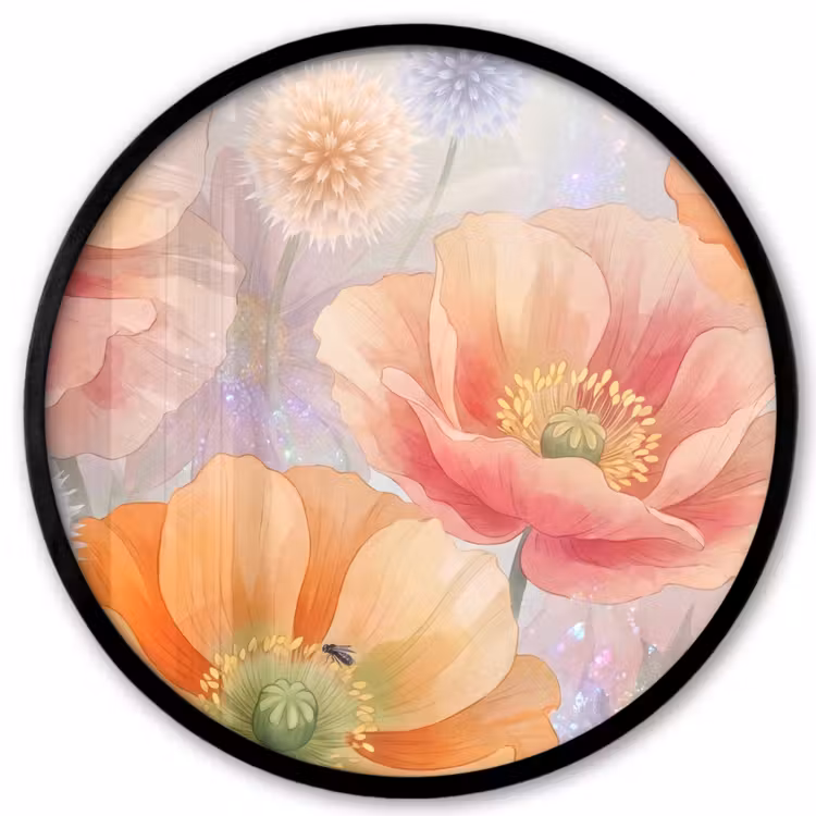 Bloemen - Aquarel - Natuur - Modern - Kleurrijk Fotolijst rond zonder passe partout klein -3d