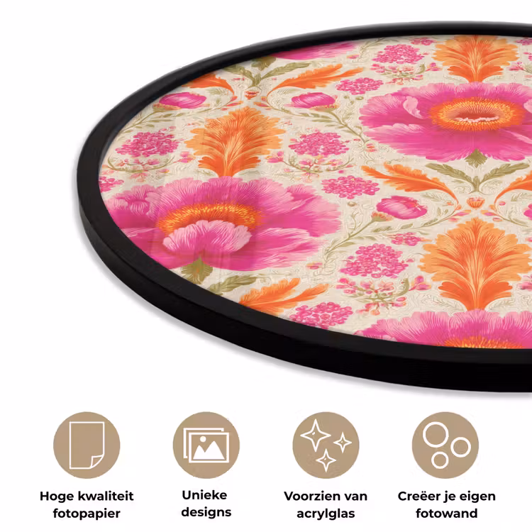 Bloemen - Barok - Roze - Oranje Fotolijst rond zonder passe partout klein 856 -closeup_NL