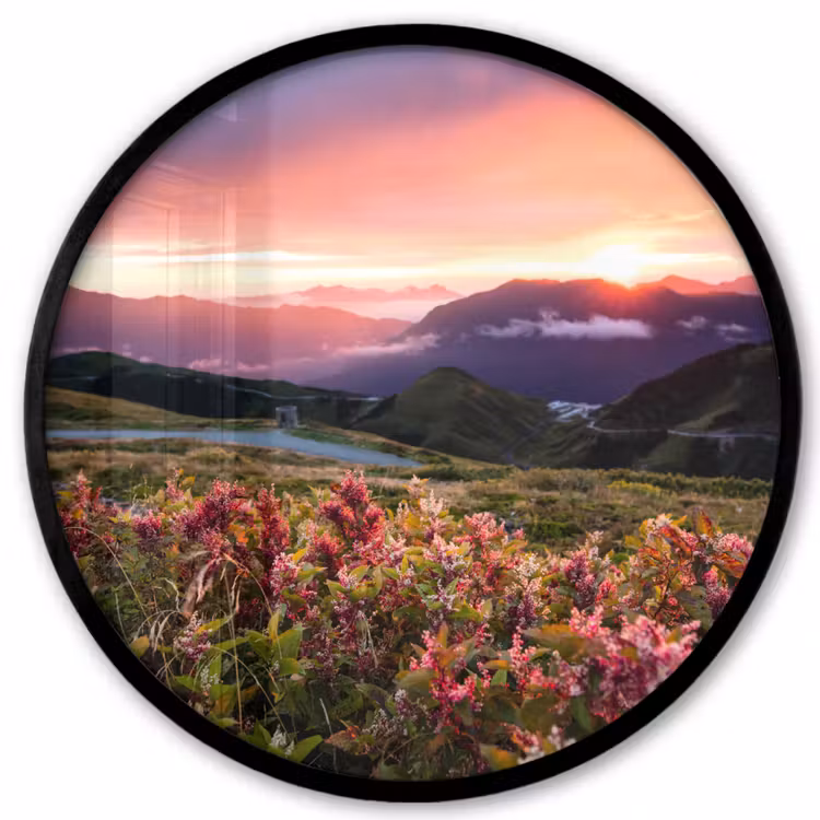 Bloemen - Bergen - Landschap - Nacht - Lucht - Roze Fotolijst rond zonder passe partout klein -3d