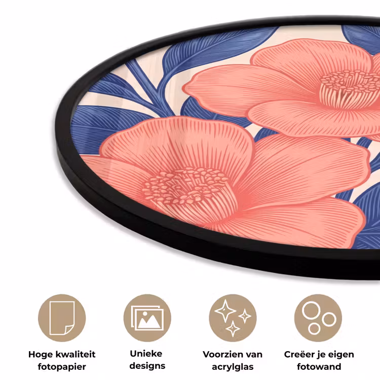 Ronde fotolijst - Bloemen - Bladeren - Botanisch - Bloemen - Bladeren - Botanisch Fotolijst rond zonder passe partout klein
