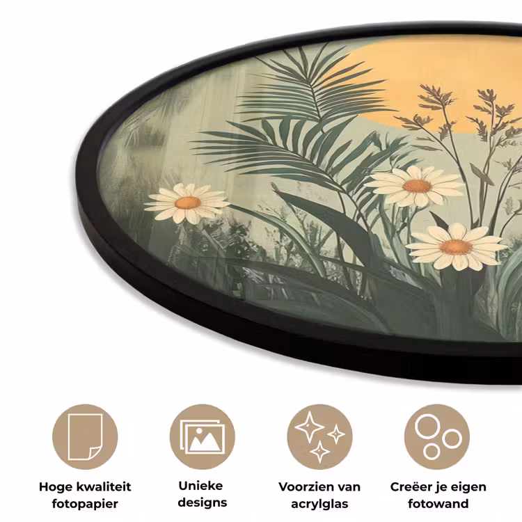 Bloemen - Bladeren - Zon - Groen Fotolijst rond zonder passe partout klein -closeup_NL