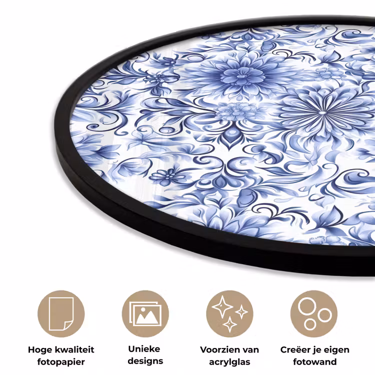 Bloemen - Blauw - Patroon - Wit Fotolijst rond zonder passe partout klein 856 -closeup_NL