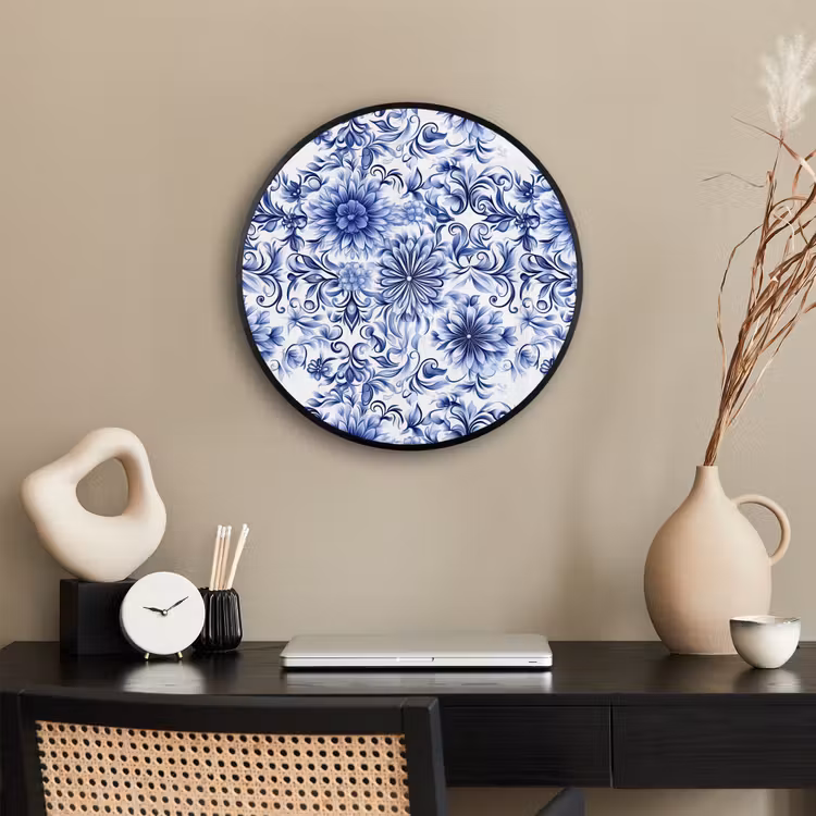 Bloemen - Blauw - Patroon - Wit Fotolijst rond zonder passe partout klein 856 -sfeer1
