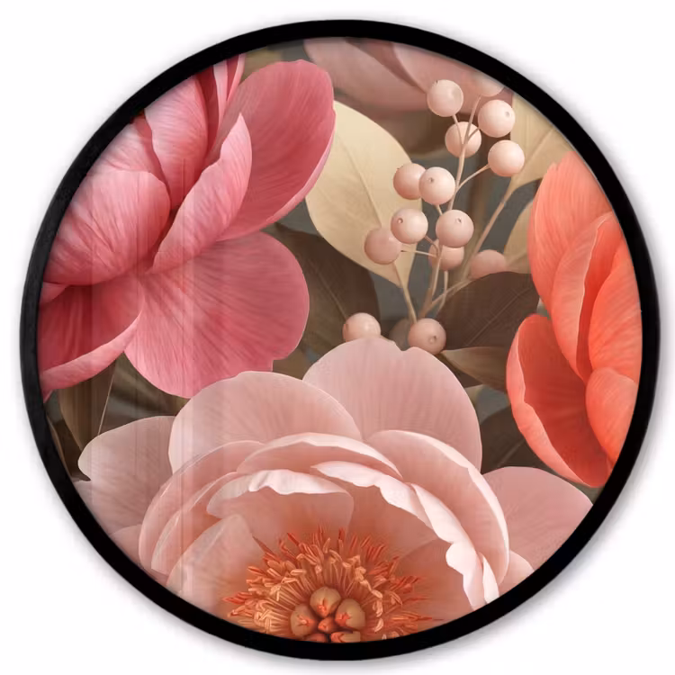 Bloemen - Bloesem - Zacht - Koraal - Decoratie Fotolijst rond zonder passe partout klein -3d