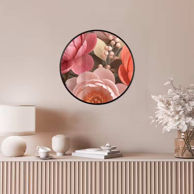 Bloemen - Bloesem - Zacht - Koraal - Decoratie Fotolijst rond zonder passe partout klein -sfeer3
