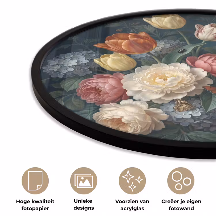 Bloemen - Boeket - Natuur - Klassiek - Donker Fotolijst rond zonder passe partout klein -closeup_NL