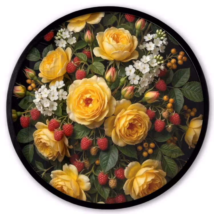 Bloemen - Boeket - Natuur - Klassiek - Geel Fotolijst rond zonder passe partout klein -3d