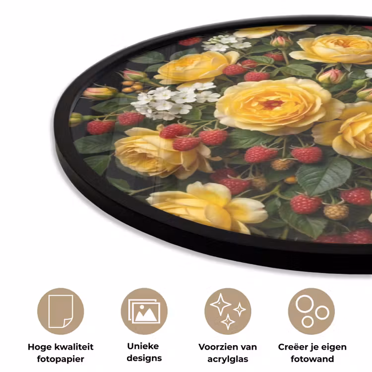 Bloemen - Boeket - Natuur - Klassiek - Geel Fotolijst rond zonder passe partout klein -closeup_NL