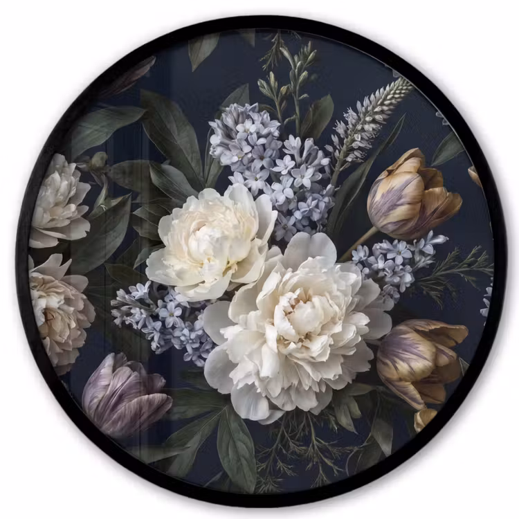 Bloemen - Donker - Elegant - Natuur - Wit Fotolijst rond zonder passe partout klein -3d